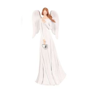 Înger din poliresină cu inimă în palme, 20 cm, alb imagine