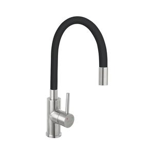 Baterie de chiuvetă cu pipă flexibilă FERRO oțel inoxidabil/negru mat imagine