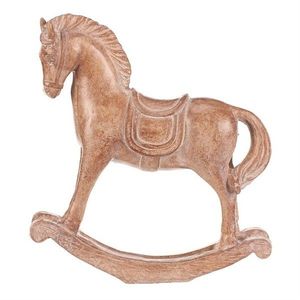 Decorație cal balansoar 19 cm, poliresină, imitație de lemn imagine