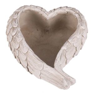 Husă pentru flori pietală - inimă din aripi, beton, gri imagine
