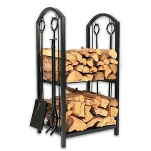 Suport metalic Aldotrade pentru lemne de șemineu cu unelte, 40 x 30 x 74 cm imagine