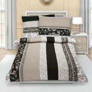 Lenjerie crep Frunze bej-maro, 140 x 200 cm, 70 x 90 cm, 140 x 200 cm, 70 x 90 cm imagine