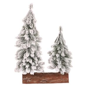 Decorațiune de Crăciun Brazi pe butuc - duo, 26 cm, acoperiți de zăpadă, alb imagine