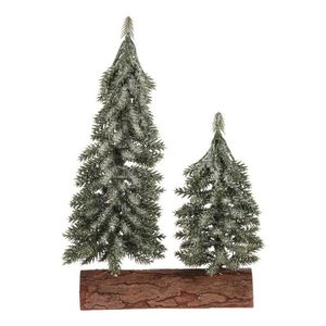 Decorațiune de Crăciun Brazi pe butuc - duo, 26 cm, înghețați, verzi, verde imagine