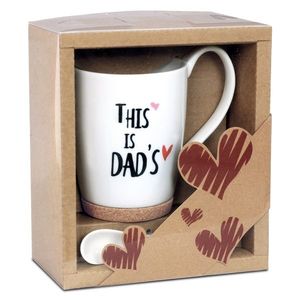 Cană de porțelan cu lingură de porțelan și suport Dad 330 ml, pachet cadou imagine