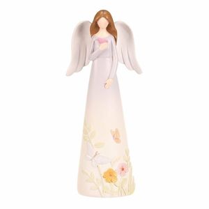 Decorațiune figurină înger cu flori, violet, 9 x 6x 21 cm, poliresină, mov deschis imagine