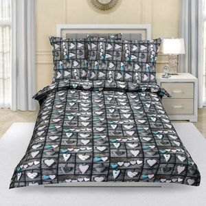 Lenjerie de pat din crep Inimă, patchwork, gri, 140 x 200 cm, 70 x 90 cm imagine