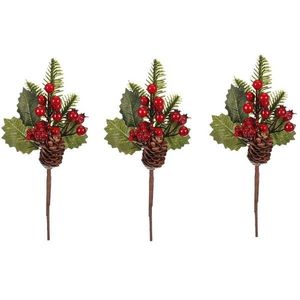 Set de crenguțe cu conuri și boabe, 3 bucăți, roșu, 24 cm imagine