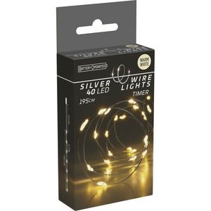 Sârmă luminoasă Silver, 2 m, 40 LED-uri, alb cald, temporizator, cu baterii, galben imagine
