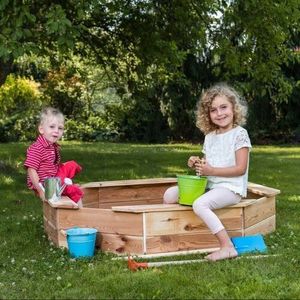 Ladă de nisip din lemn Woody, 130 x 130 x 27 cm imagine