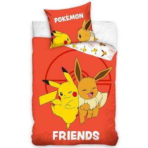 Carbotex Lenjerie de pat pentru copii Pokémon Eeveși Pikachu, 140 x 200 cm, 70 x 90 cm imagine