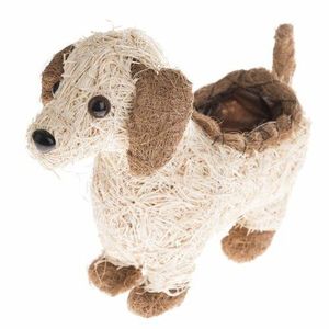 Capac pentru ghiveci din răchită Câine cu PVC, 32 x 30 x 24 cm imagine