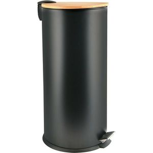Coș de gunoi Spirella cu pedală și capac dinbambus Adonis 30 l, negru mat imagine