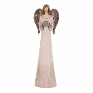 Înger din poliresină cu inimă, 26 cm, bej-măduvă imagine