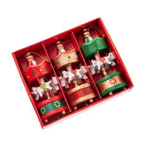 Decorațiuni de Crăciun din lemn Carusel cu căluți8 cm, SET DE 3 PIESE imagine