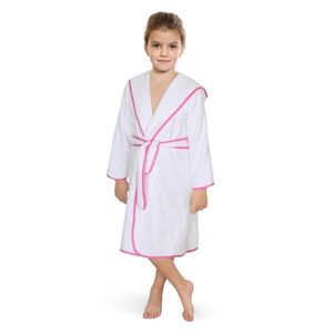Halat frote pentru copii, alb cu tiv roz, 68 cm imagine