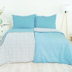 Stanex Lenjerie de pat din bumbac Flori-dungă albastru, 140 x 220 cm, 70 x 90 cm imagine