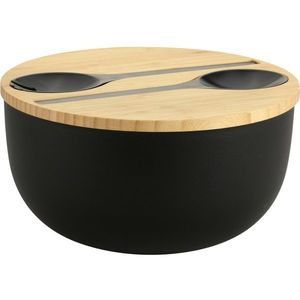 Kesper 58470 Salatieră cu tacâmuri și capac din bambus 24 cm, negru, negru imagine
