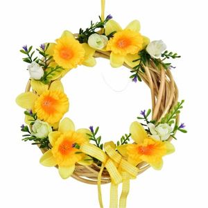 Coroană de primăvară din răchită cu narcisegalbene, 20 cm imagine