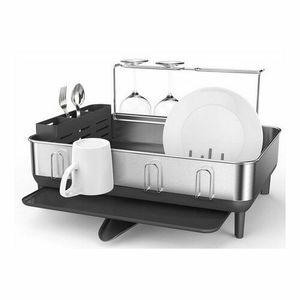 Simplehuman Scurgător de vase cu suport pentrupahare, cadru din oțel inoxidabil, gri imagine