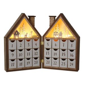 Calendar de Advent din lemn cu LED-uri Casa de Crăciun, 8x LED, 19 cm, 2x AAA imagine