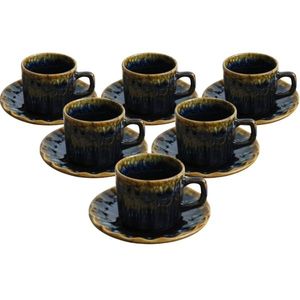 Set de 6 cești din ceramică cu farfurioareElementa 185 ml, albastru închis, albastru închis imagine