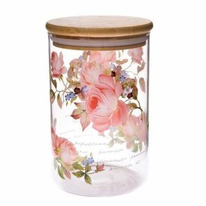 Doză din sticlă cu capac din bambus Rose, 840 ml, L imagine