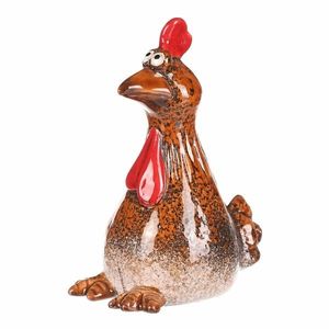 Decorațiuni de grădină pentru gard Găină, 8 x 8 x16 cm, ceramică, maro, 16 cm imagine