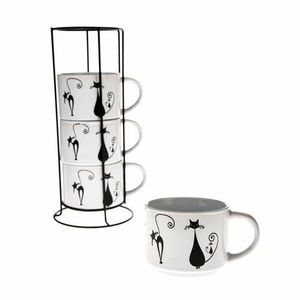 Set 4 cești din ceramică pe suport Pisică imagine