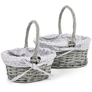 Set de coșuri din răchită cu țesătură Grey Dot, 2buc, 2 dimensiuni, 26 x 28 x 22 cm imagine