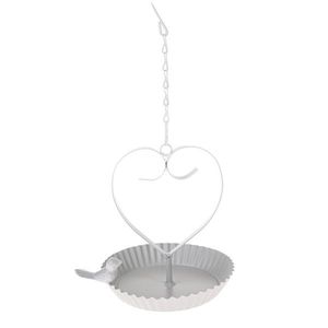 Hanging metal bird feeder Bird's heart white, 18 x21 cm imagine