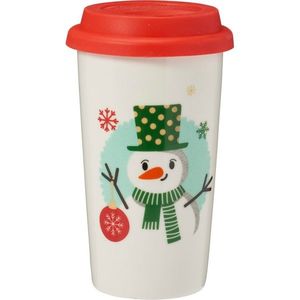 Cana de ceramică cu capac Om de zăpadă 400 ml, albastru imagine