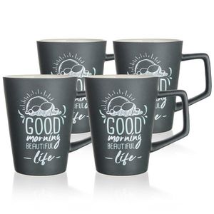 Set de 4 căni din ceramică Banquet CAFFEE GOOD MORNING, 450 ml, gri imagine