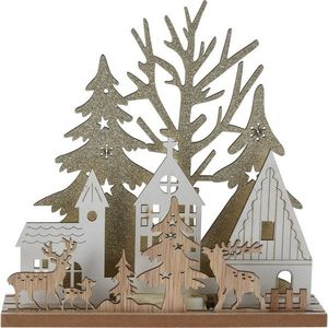 Lampa de masă LED de Crăciun Căsuțe cu reni, MDF, 19, 5 x 4, 5 x 19, 5 cm imagine