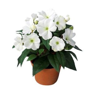Floare artificială Impatiens în ghiveci albă, 24 cm, alb imagine