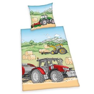 Lenjerie de pat din bumbac pentru copii Herding Tractor, 135 x 200 cm, 80 x 80 cm imagine