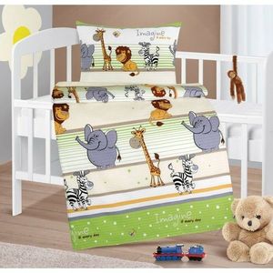 Bellatex Lenjerie de pat pentru copii din crepAgáta Safari verde, 90 x 135 cm, 45 x 60 cm imagine