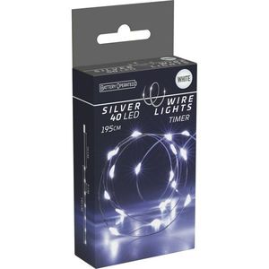 Sârmă luminoasă Silver, 2 m, 40 LED-uri, alb rece, temporizator, cu baterii, alb imagine