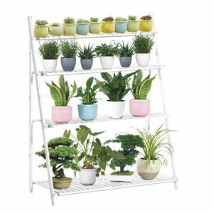 Suport de flori din bambus Nepel Tip 2 alb , 70 x40 x 122 cm imagine