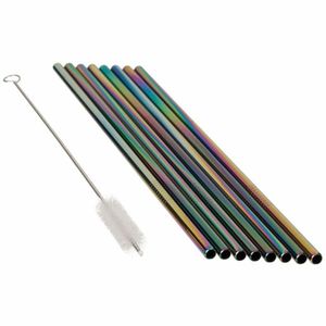 Set de paie din oțel inoxidabil cu perie, 8 buc., curcubeu, multicoloră imagine