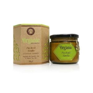 Lumânare organică Patchouli Vanilie 200 g însticlă nuanță chilimbar , verde deschis imagine
