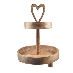 InDecor Suport decorativ din lemn de mango Inimă 2etaje, 30 x 30 x 42 cm imagine