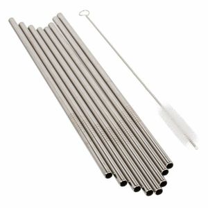 Set de paie din oțel inoxidabil cu perie, 8 buc, argintiu imagine