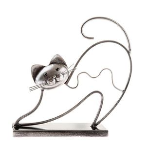 Pisică metalică în picioare, pe soclu, 28 cm imagine