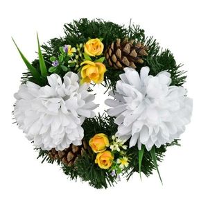 Coroană funerară Crizanteme albe, 20 cm, alb imagine