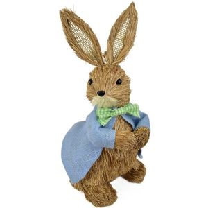 Decorațiune de Paște iepuraș de paie în haină albastră, natural, 39 cm imagine
