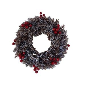 Ghirlanda din plastic cu conuri acoperite de chiciură și boabe roșii, lungime 26 cm imagine