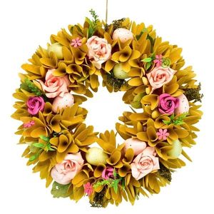 Coroană de primăvară din așchii de lemn cu floride trandafiri, 30 cm imagine