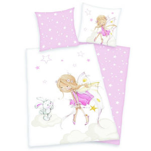Lenjerie de pat din bumbac pentru copii Herding Zâna și iepurașul, 135 x 200 cm, 80 x 80 cm imagine