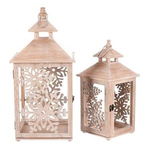 Set felinare de lemn Fulgi 2 buc., natural imagine